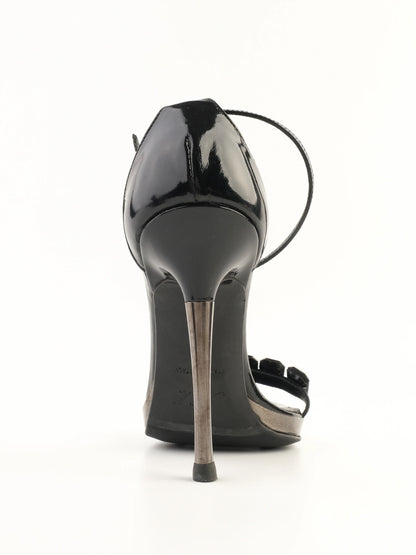 Excellent Nando Muzi Black Leather High-Heeled Sandals Size 35