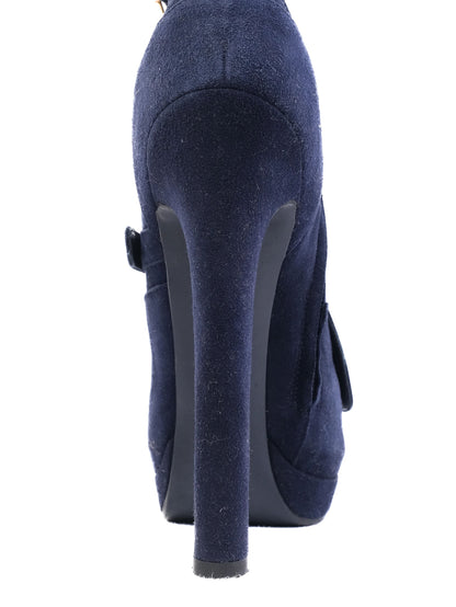 Excellent Alexander McQueen Blue Leather High-Heeled Ankle Boots Size 41
