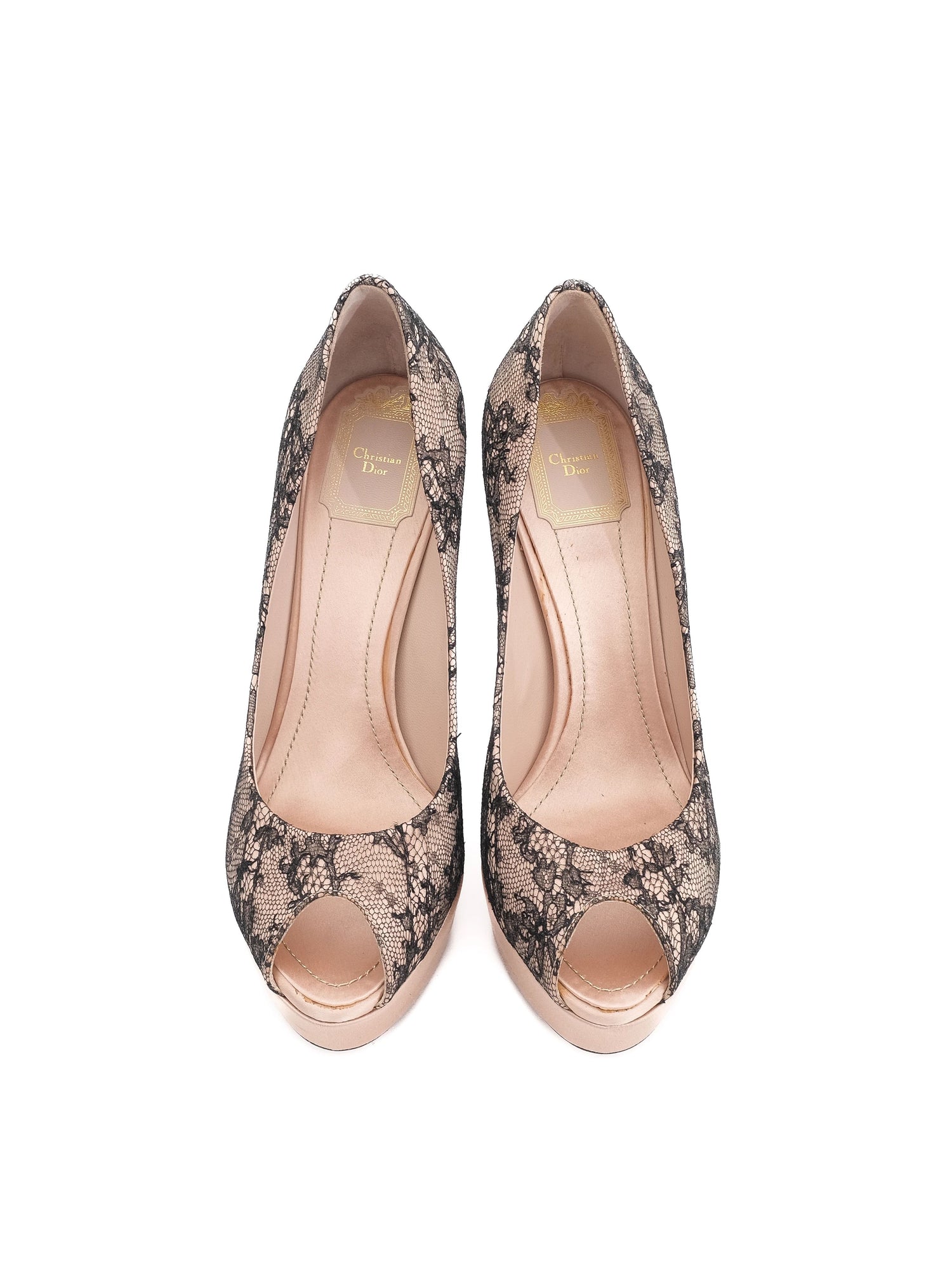 Excellent Dior Pink High-Heeled Shoes Lace Overlay Size 38