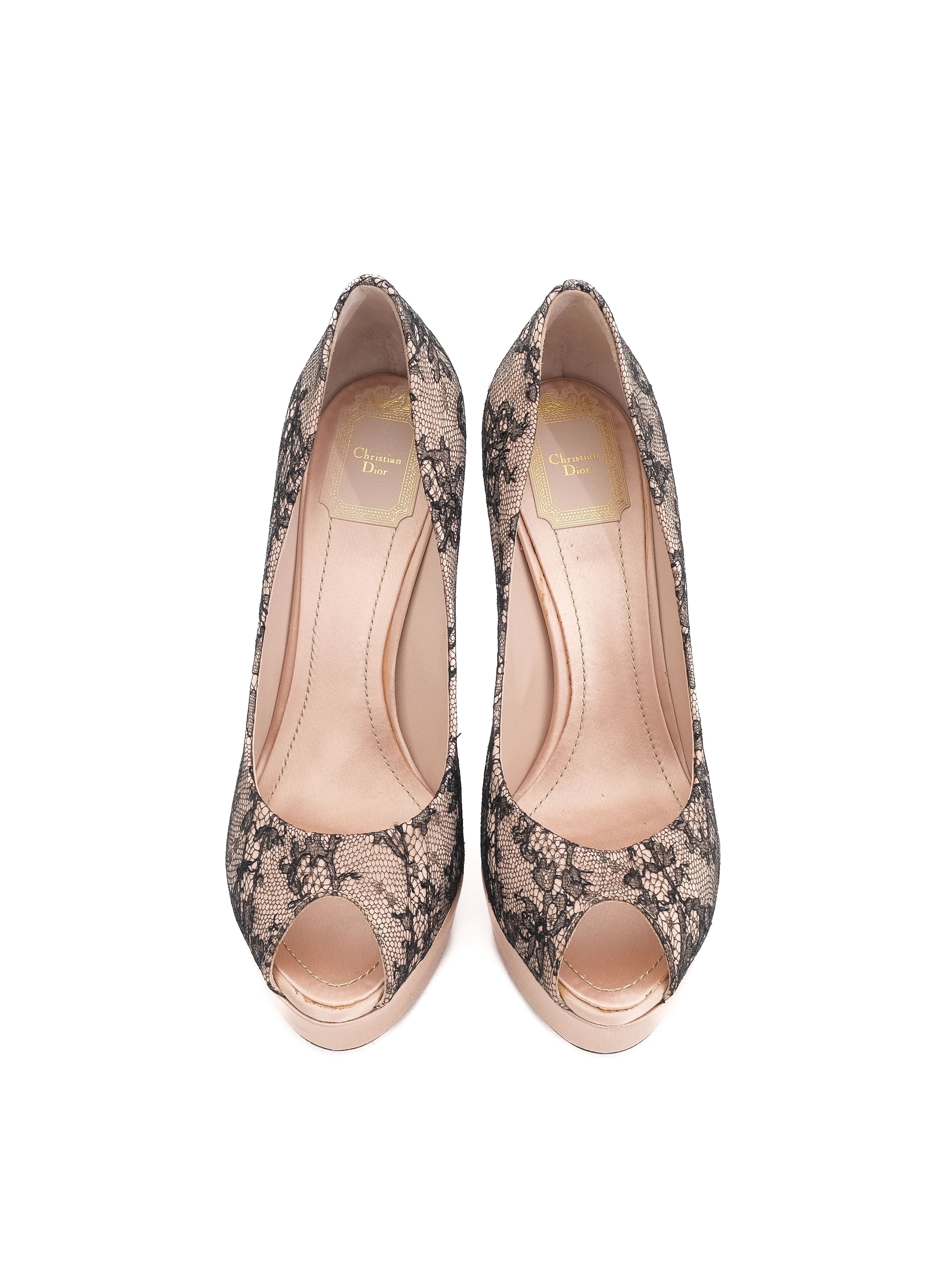 Excellent Dior Pink High-Heeled Shoes Lace Overlay Size 38