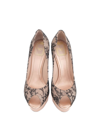 Excellent Dior Pink High-Heeled Shoes Lace Overlay Size 38