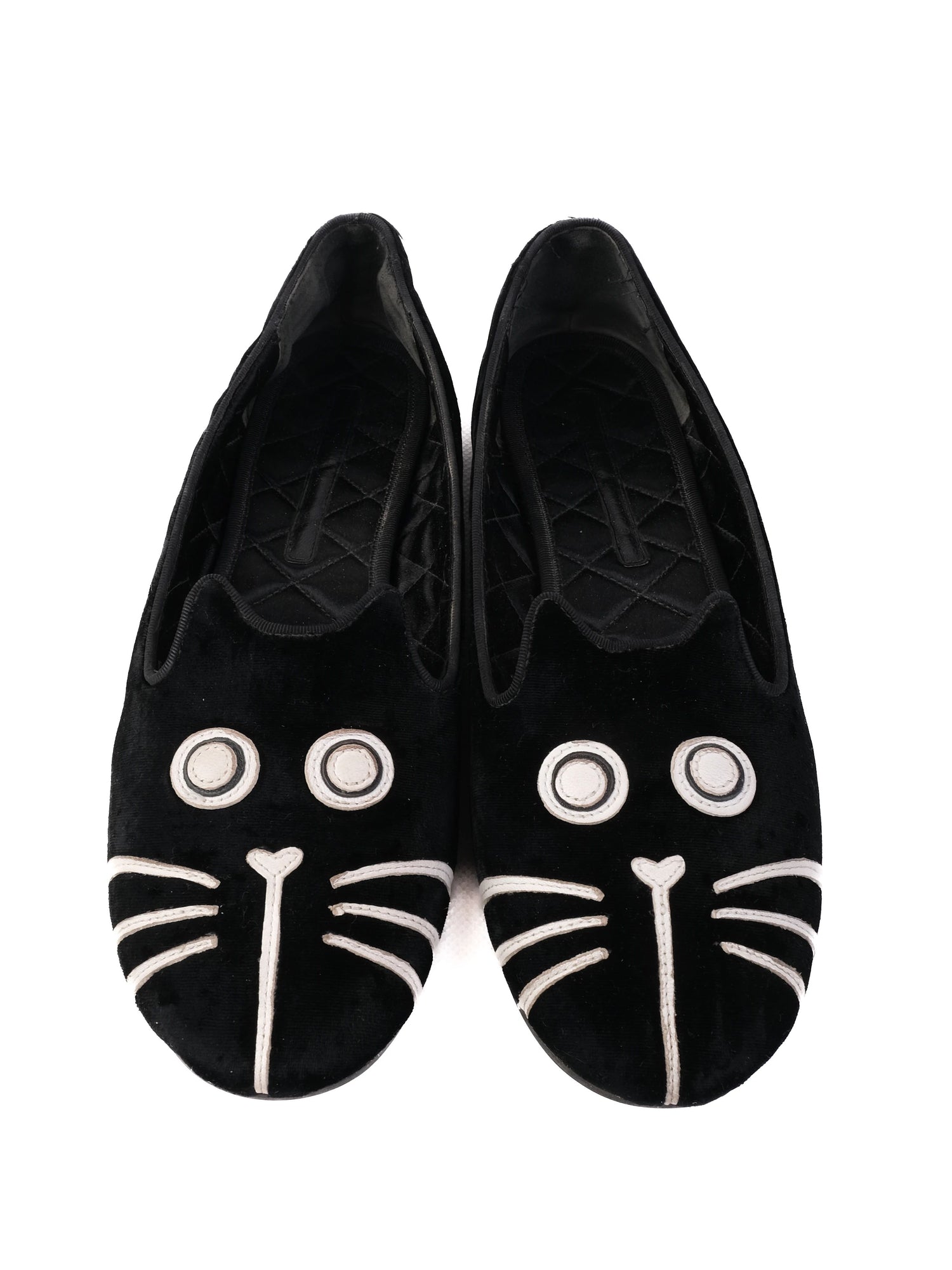 NEW Marc Jacobs Black Velvet Cat Face Flat Shoes Size 41