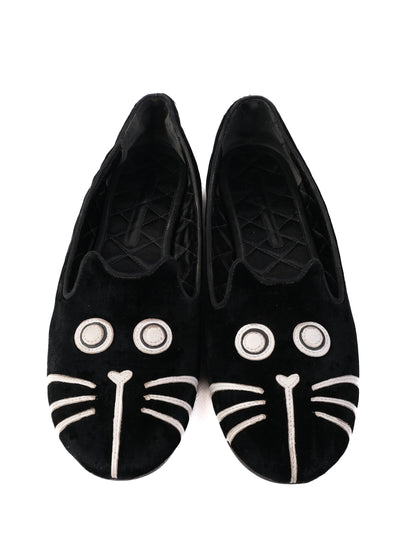NEW Marc Jacobs Black Velvet Cat Face Flat Shoes Size 41
