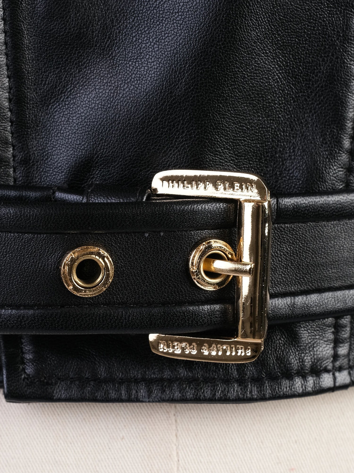 NEW Phillipp Plein Black Leather Vest M with Gold Chain Accents