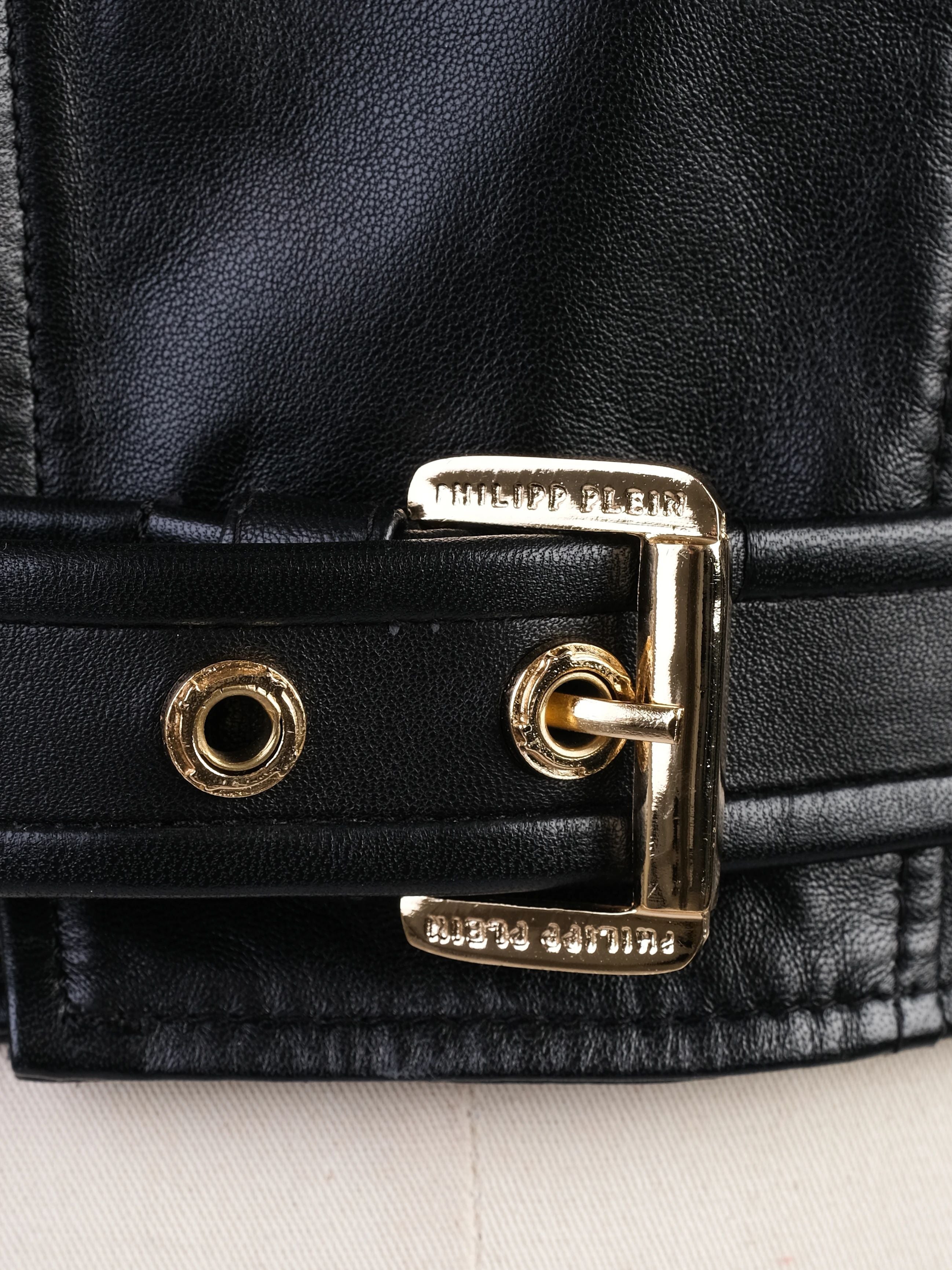 NEW Phillipp Plein Black Leather Vest M with Gold Chain Accents