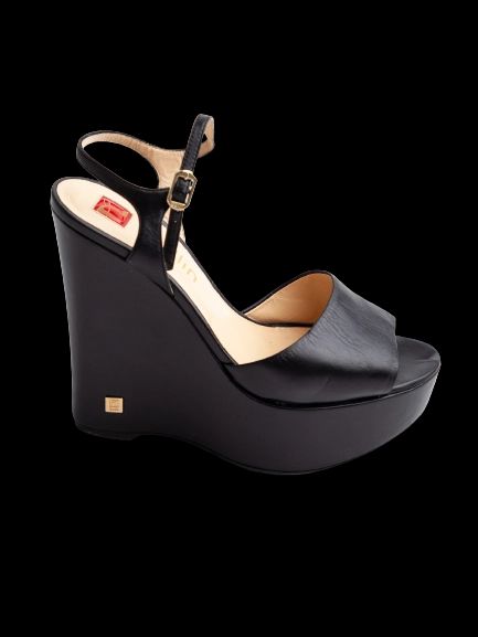 Good Ballin Black Wedge Sandals Size 38 Peep-Toe Ankle Strap