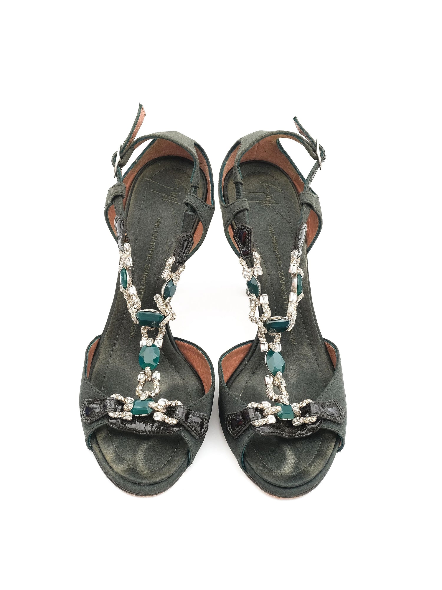 Giuseppe Zanotti Green Satin High-Heeled Sandals Size 37 Excellent