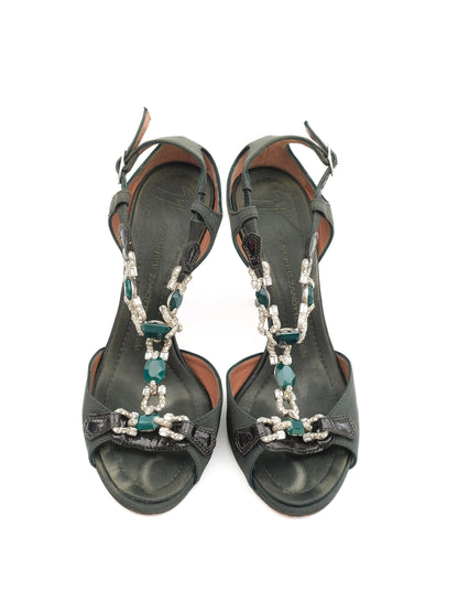 Giuseppe Zanotti Green Satin High-Heeled Sandals Size 37 Excellent