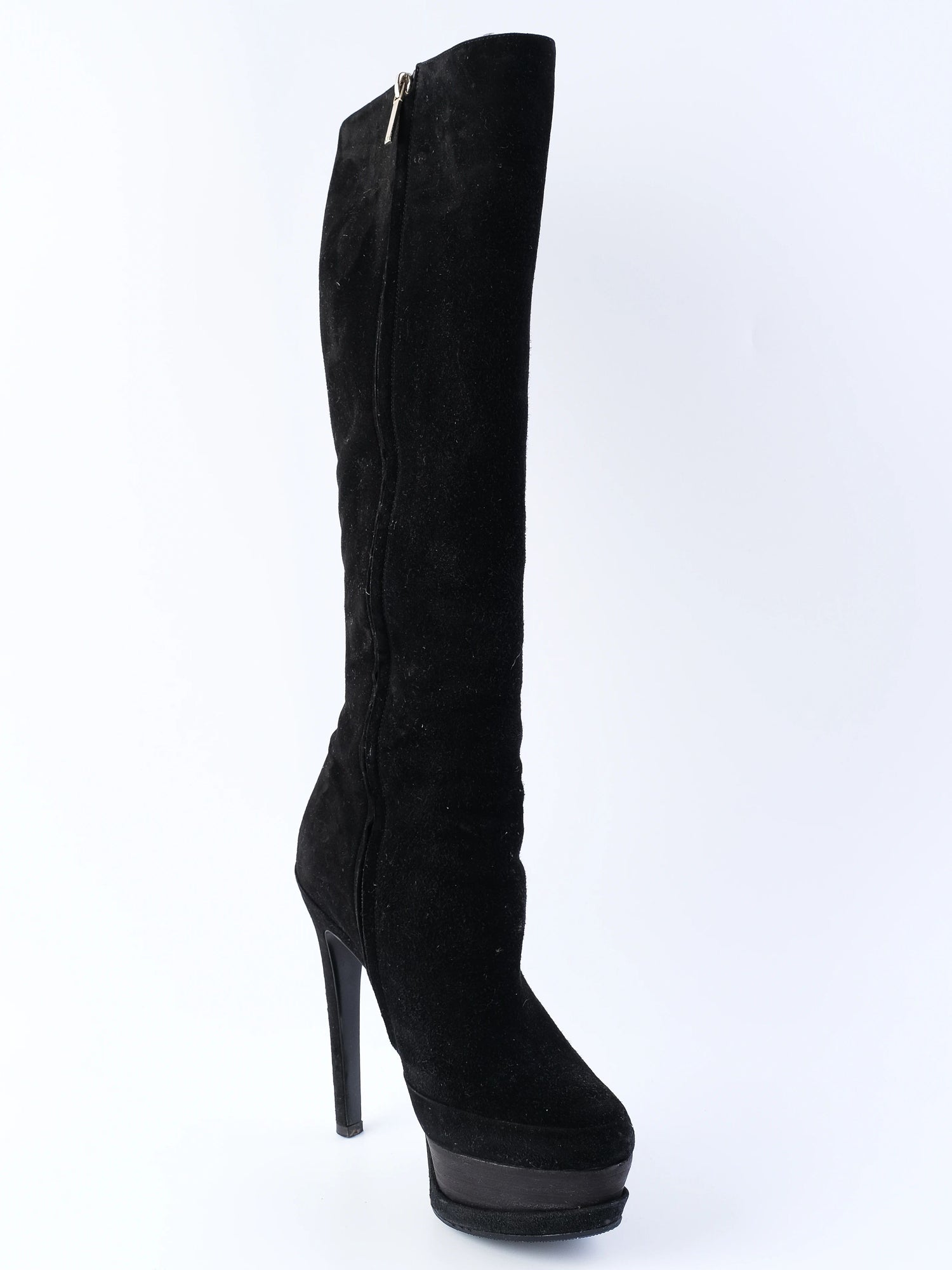 EXCELLENT Dior Black Leather High-Heeled Platform Knee-High Boots Size 37.5