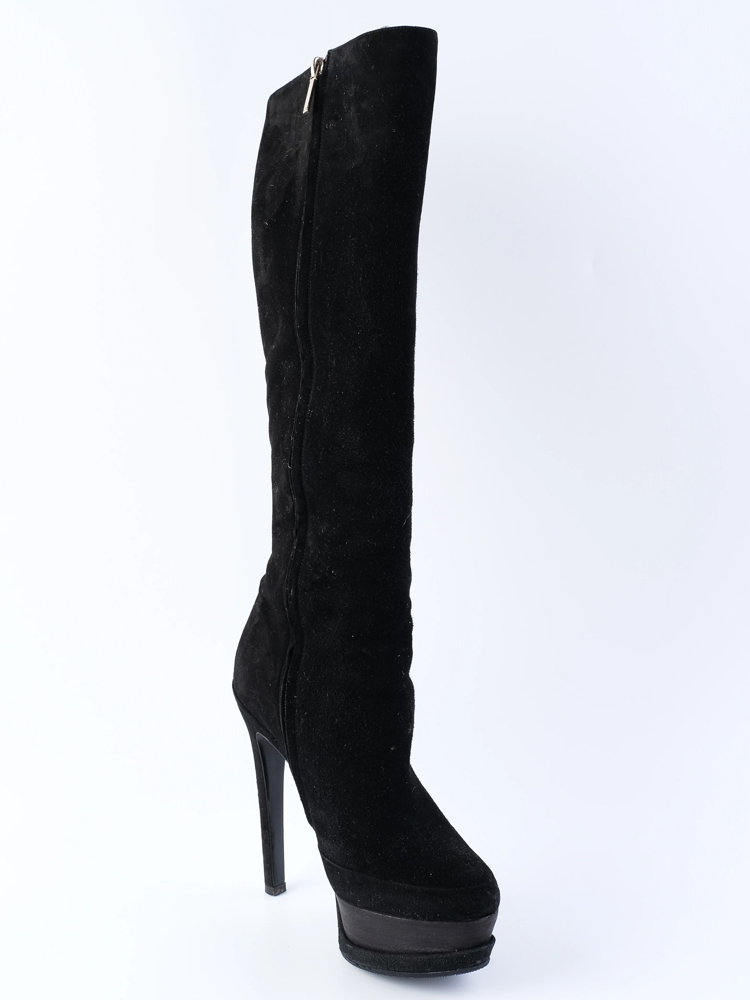 EXCELLENT Dior Black Leather High-Heeled Platform Knee-High Boots Size 37.5