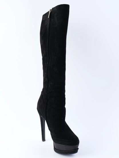 EXCELLENT Dior Black Leather High-Heeled Platform Knee-High Boots Size 37.5