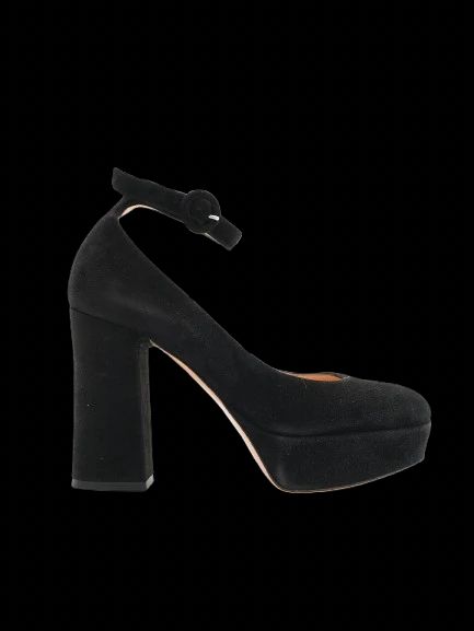 EXCELLENT Gianvito Rossi Black Suede Ankle Strap Platform Shoes Size 37.5