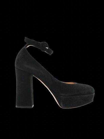 EXCELLENT Gianvito Rossi Black Suede Ankle Strap Platform Shoes Size 37.5