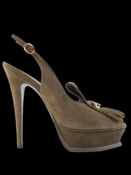 Excellent Yves Saint Laurent Green Leather Slingback Heels Size 39