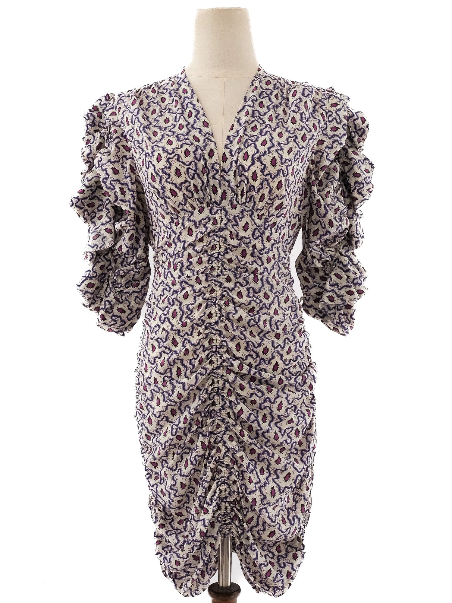 Excellent Isabel Marant Silk Dress V-Neck Ruffled Sleeves Size S