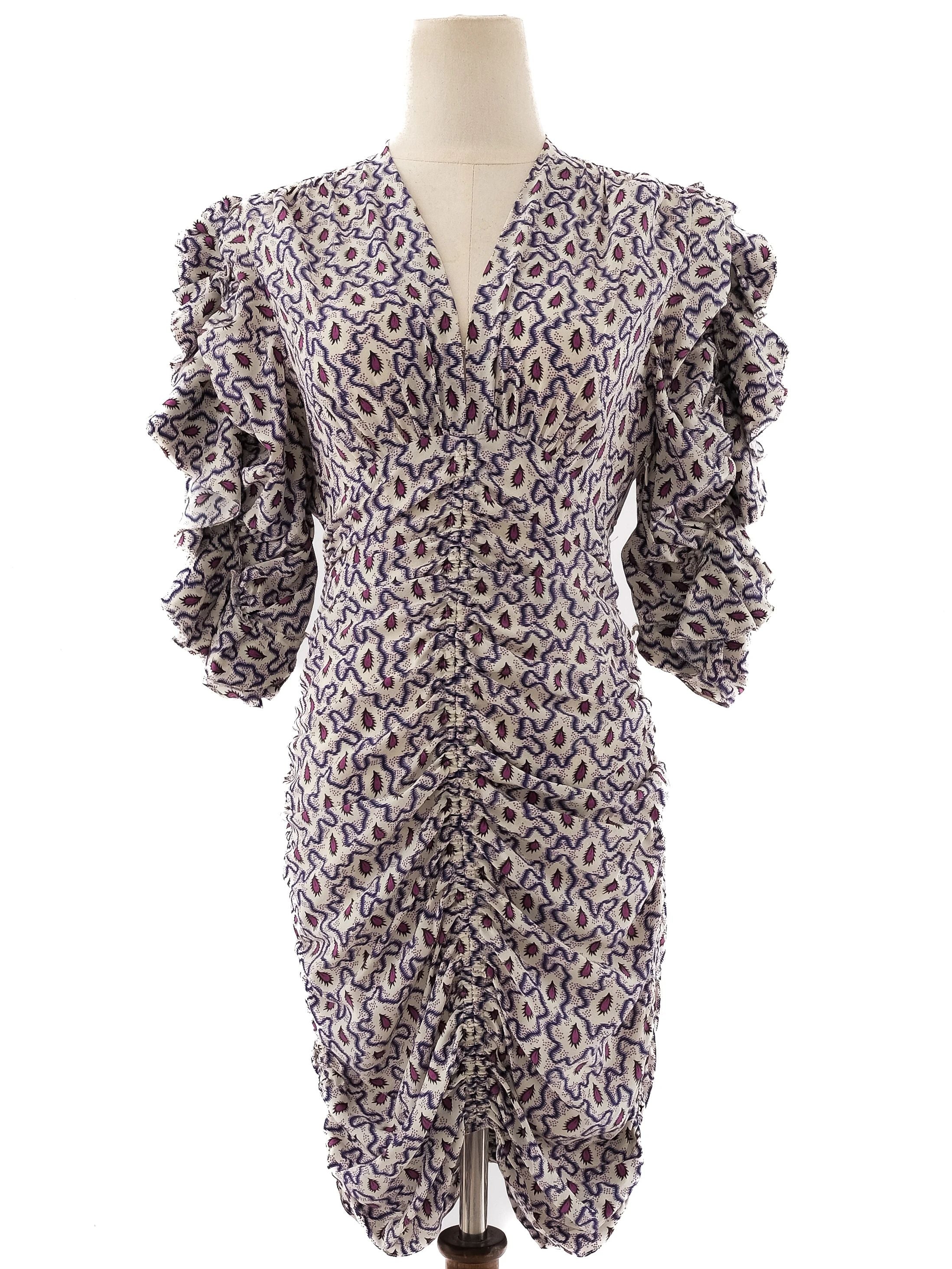 Excellent Isabel Marant Silk Dress V-Neck Ruffled Sleeves Size S