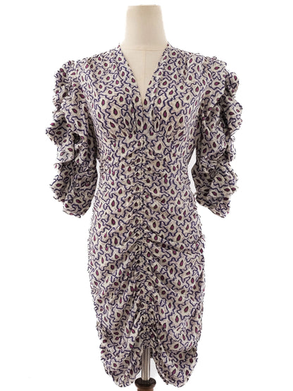 Excellent Isabel Marant Silk Dress V-Neck Ruffled Sleeves Size S