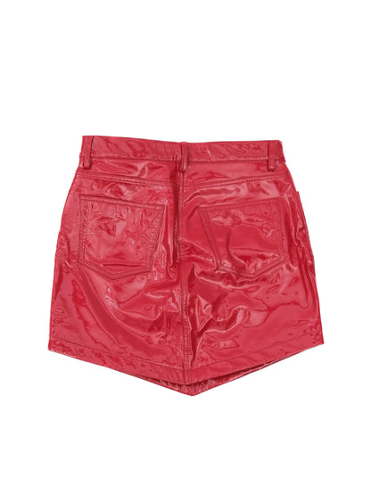 Excellent Alexandre Vauthier Red Mini Skirt Leather with Pockets