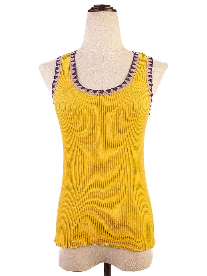 Excellent Etro Yellow Cotton Ribbed Sleeveless Top Size M