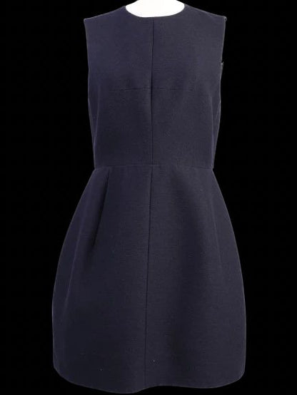 Excellent Carven Black Wool Dress Size M with Patterned Detail