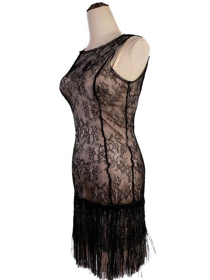 Elisabetta Franchi Black Lace Dress Size M with Floral Patterns