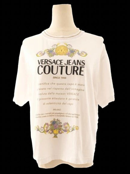 Excellent Versace Jeans Couture White T-Shirt Size M Floral Design