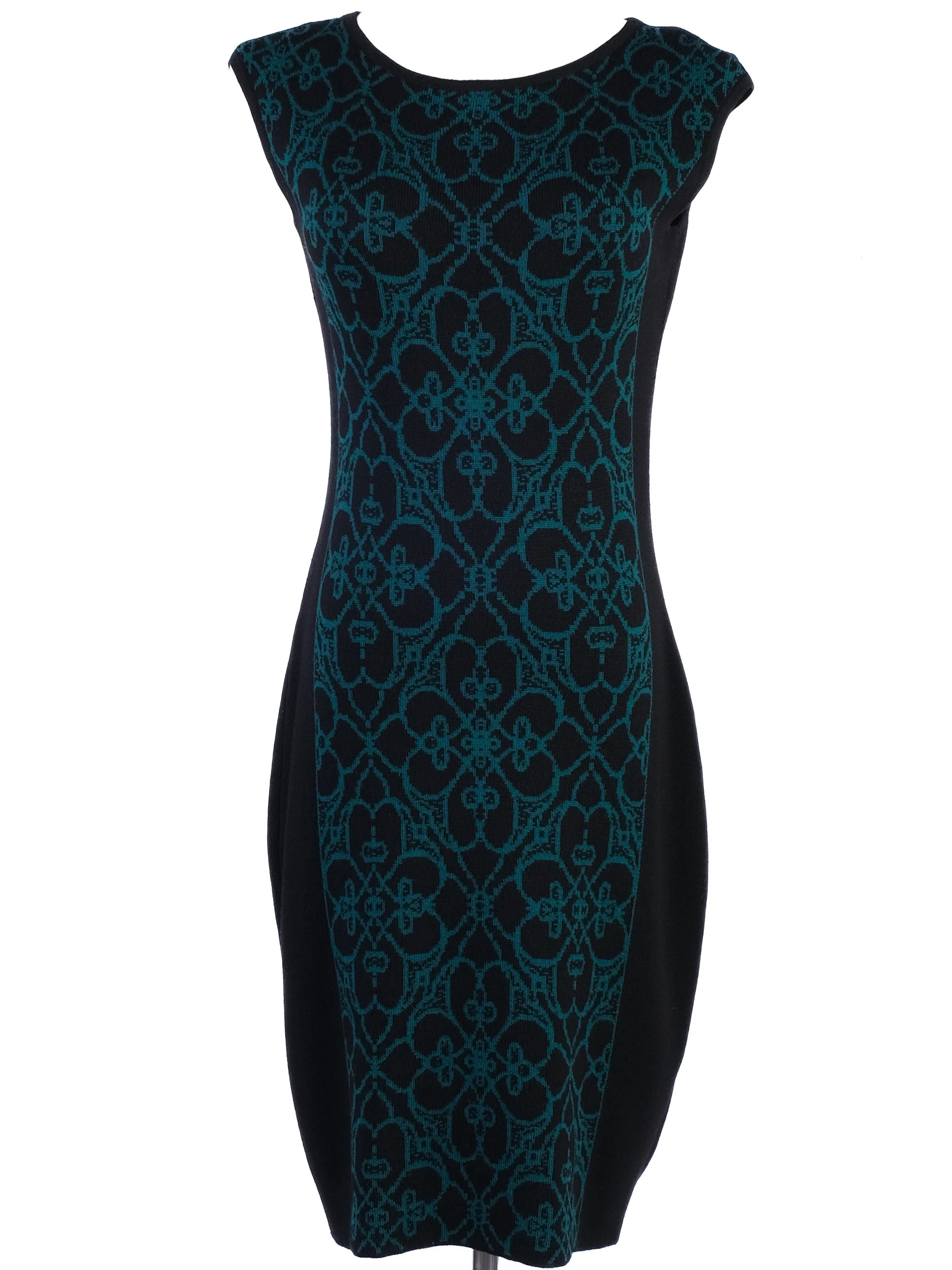 Excellent Luisa Spagnoli Wool Dress Black Green Size S Floral Pattern