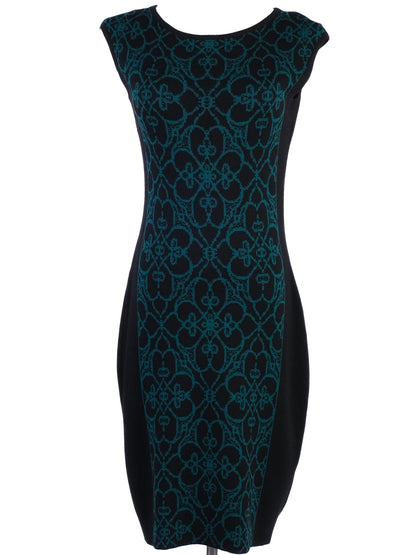 Excellent Luisa Spagnoli Wool Dress Black Green Size S Floral Pattern