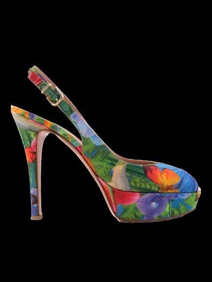 Excellent Gianvito Rossi Floral High-Heeled Slingback Size 39