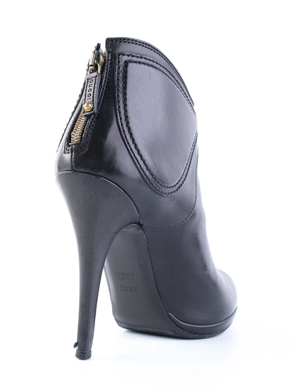 Excellent Gucci Black Leather High-Heeled Ankle Boots Size 38.5
