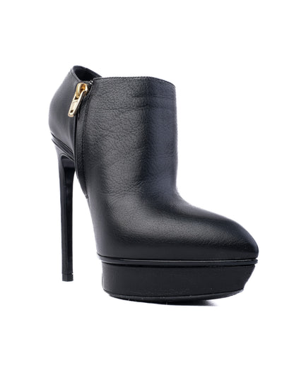 Excellent Saint Laurent Black Leather High-Heeled Ankle Boots Size 37.5