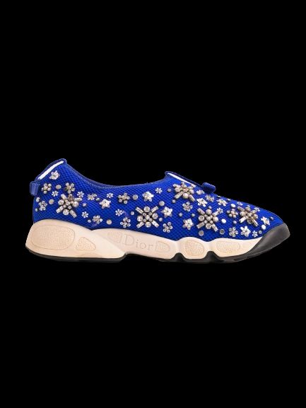 Good Condition Blue Dior Floral Embellished Sneakers Size 37