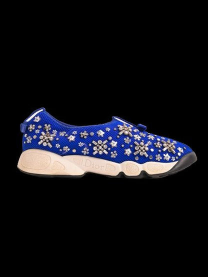 Good Condition Blue Dior Floral Embellished Sneakers Size 37