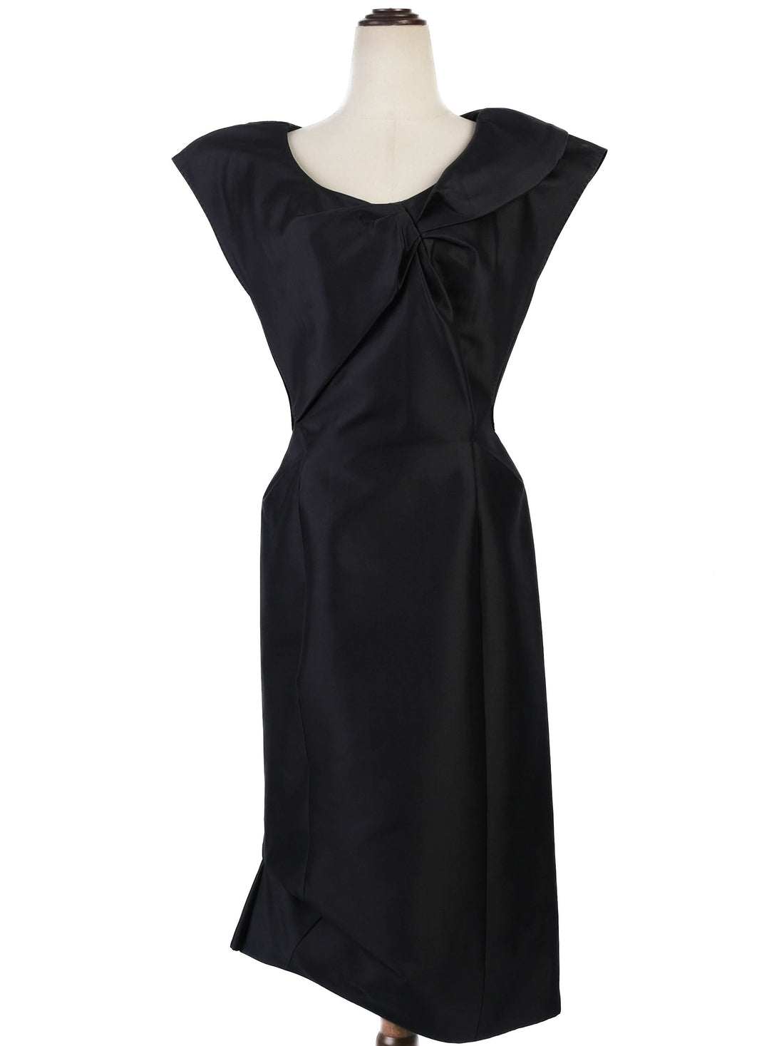 NEW Louis Vuitton Black Silk Dress Size L with Unique Collar Detail