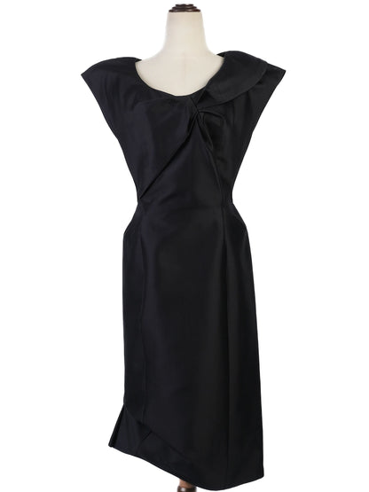 NEW Louis Vuitton Black Silk Dress Size L with Unique Collar Detail