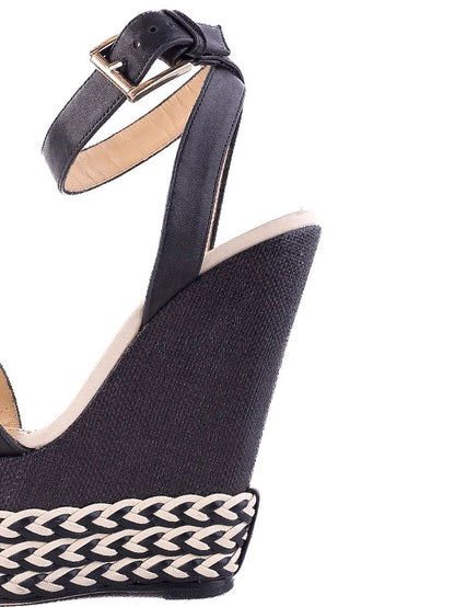 Average Condition Elisabetta Franchi Black Wedge Sandals Size 37