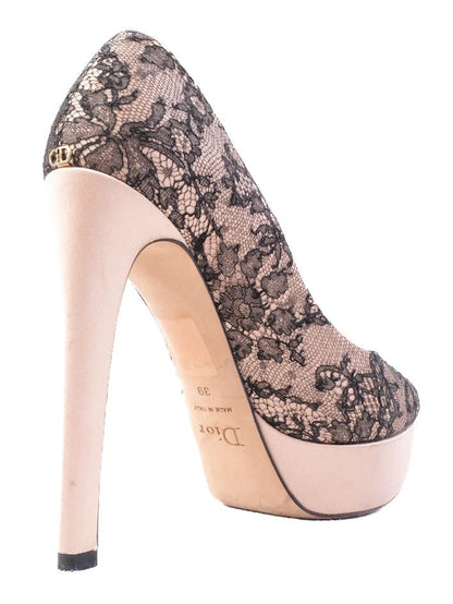 Excellent Dior High-Heeled Platform Shoes Black Lace Size 39 Women