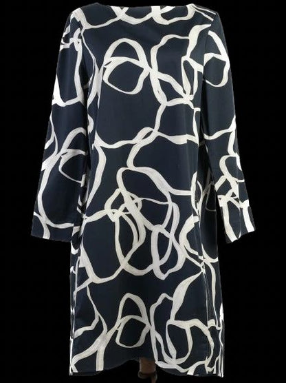 NEW Cos Black Dress with White Abstract Pattern Size L
