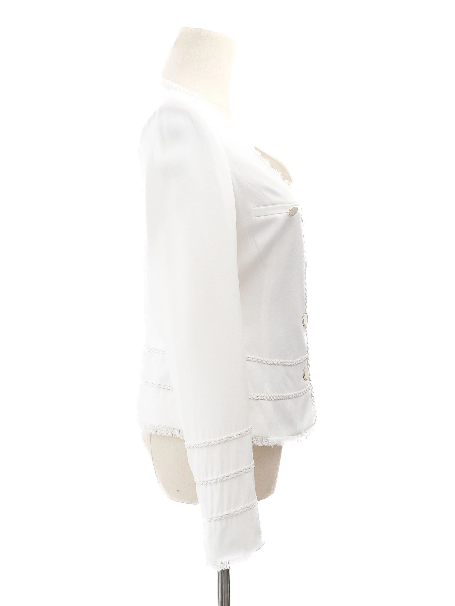 Average Bessini White Viscose Jacket Size XS with Decorative Stitching
