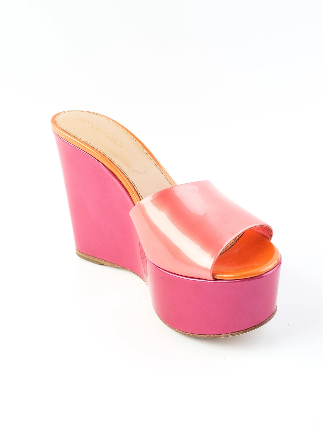 Excellent Sergio Rossi Platform Wedge Sandals Multicolored Leather Size 38