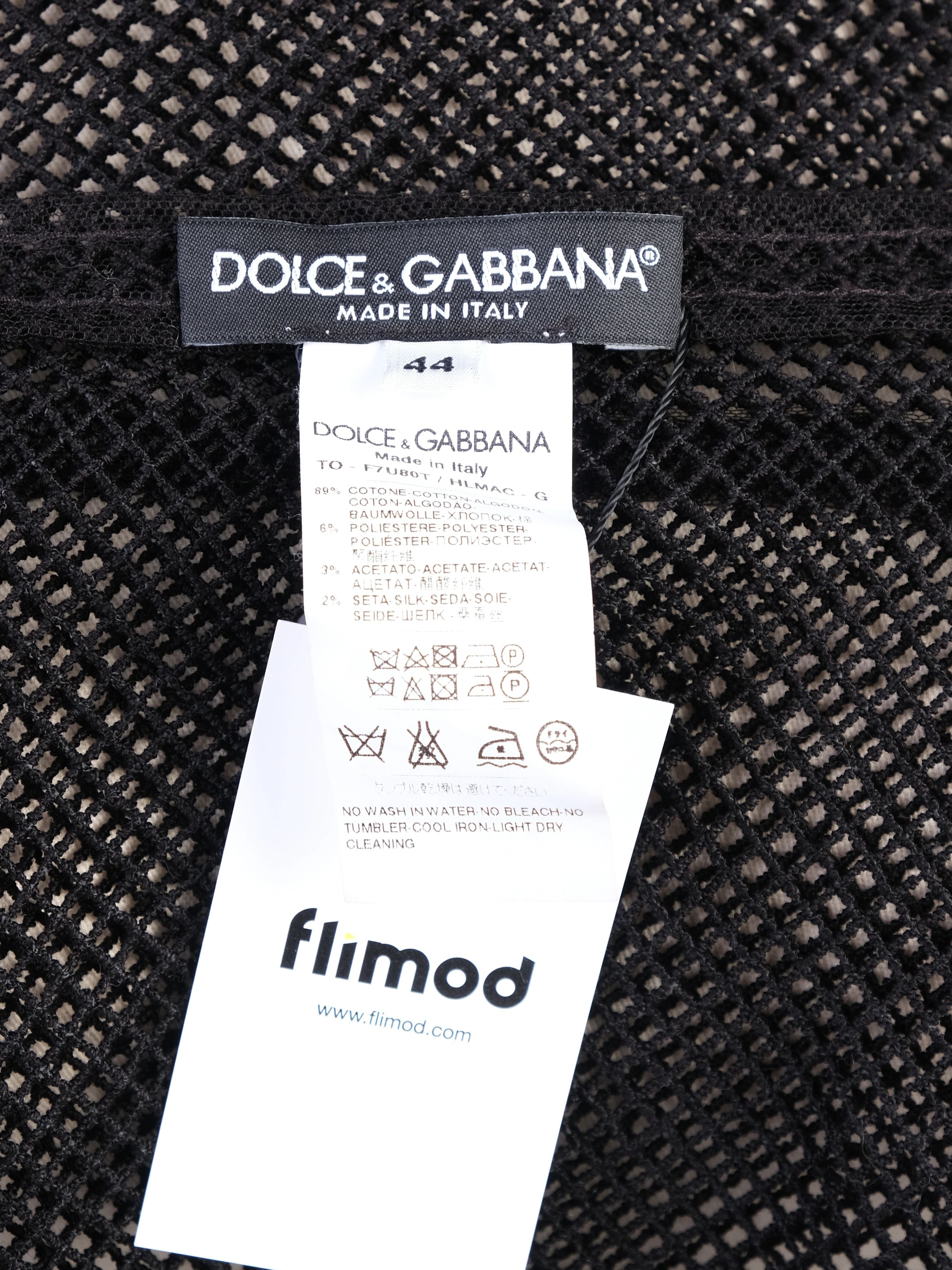 Excellent Dolce Gabbana Black Mesh T-Shirt Size M Silk