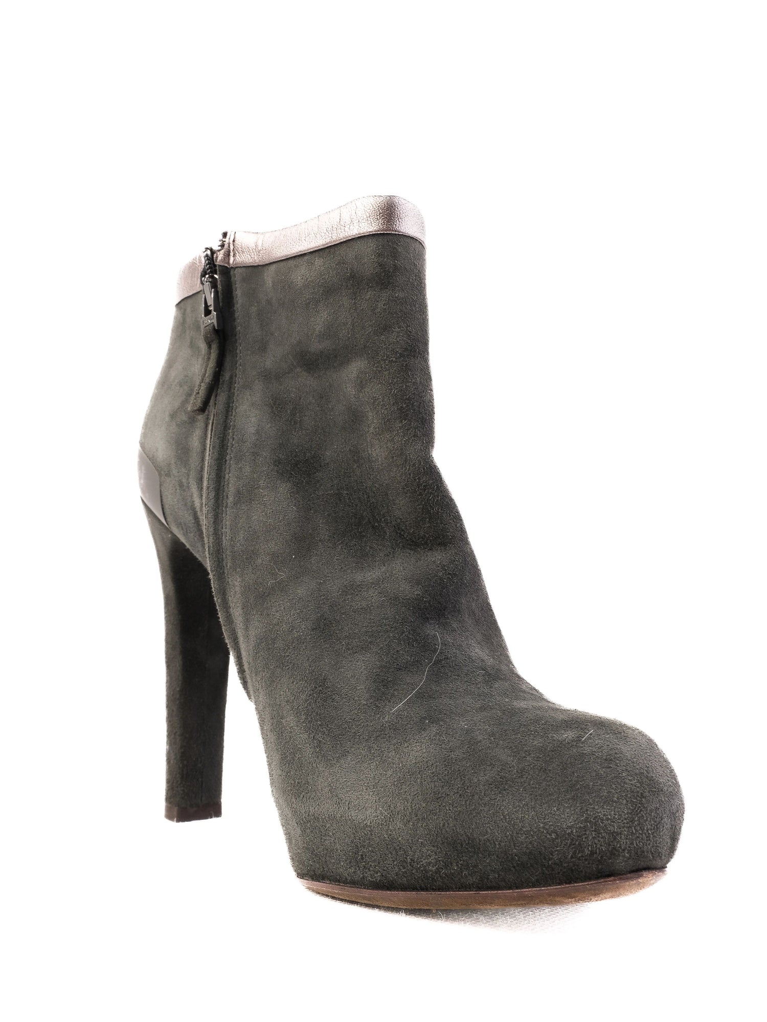 Excellent Fendi Gray Leather High-Heeled Ankle Boots Size 38