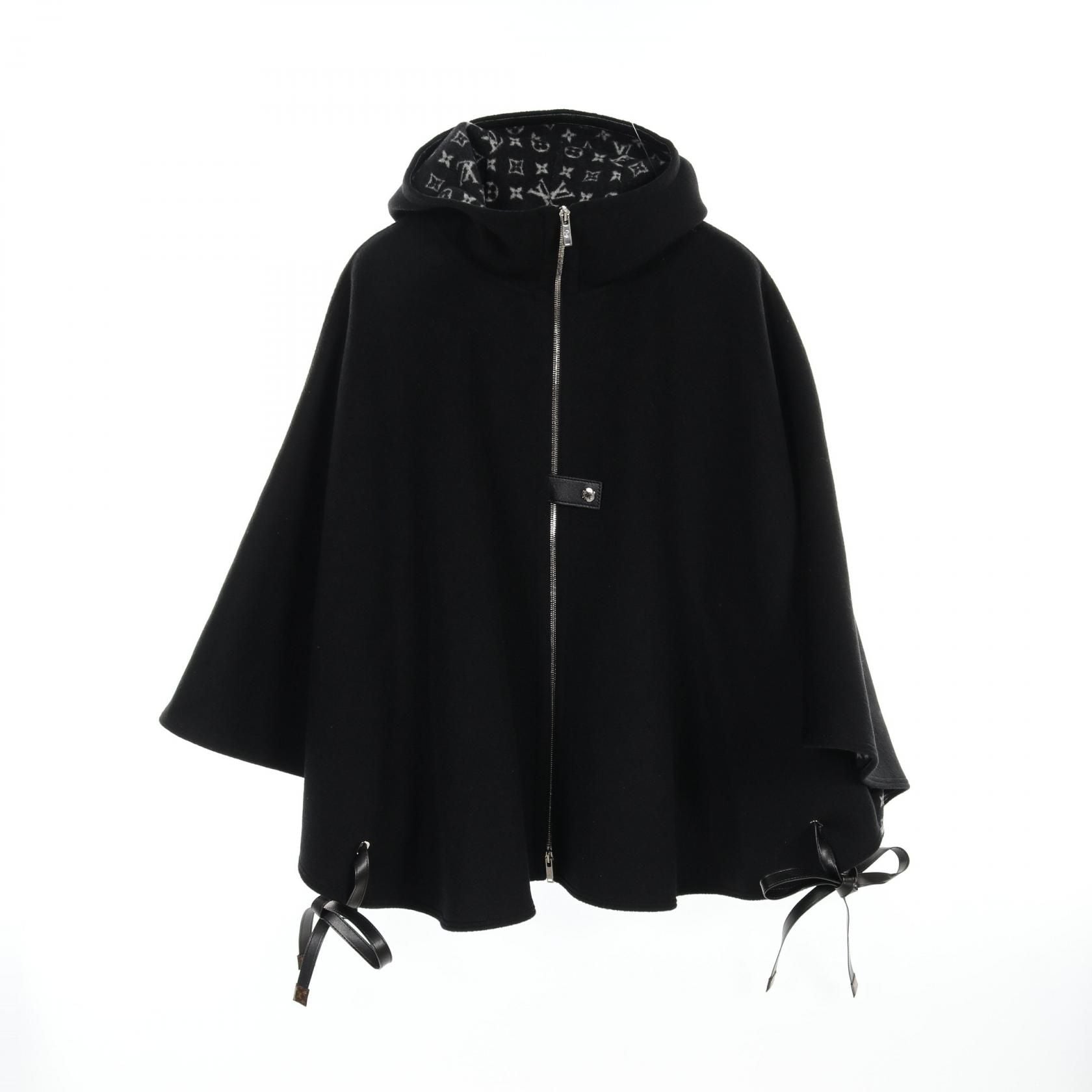 Louis Vuitton Hooded Cape Monogram Poncho Rm 223w Qwe Wool Silk Black