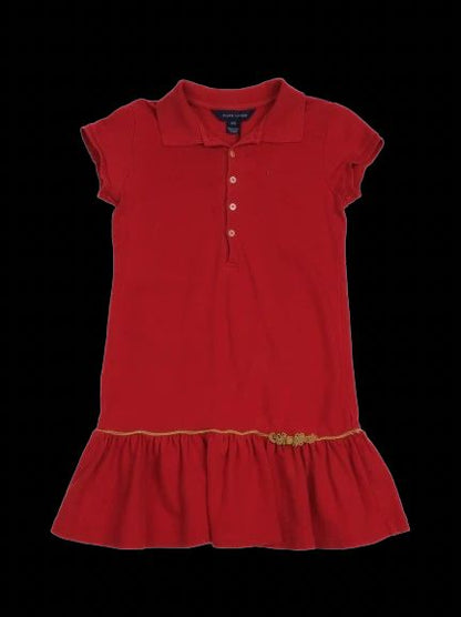 Excellent Ralph Lauren Red Dress Kids Size 7 with Gold Detailing