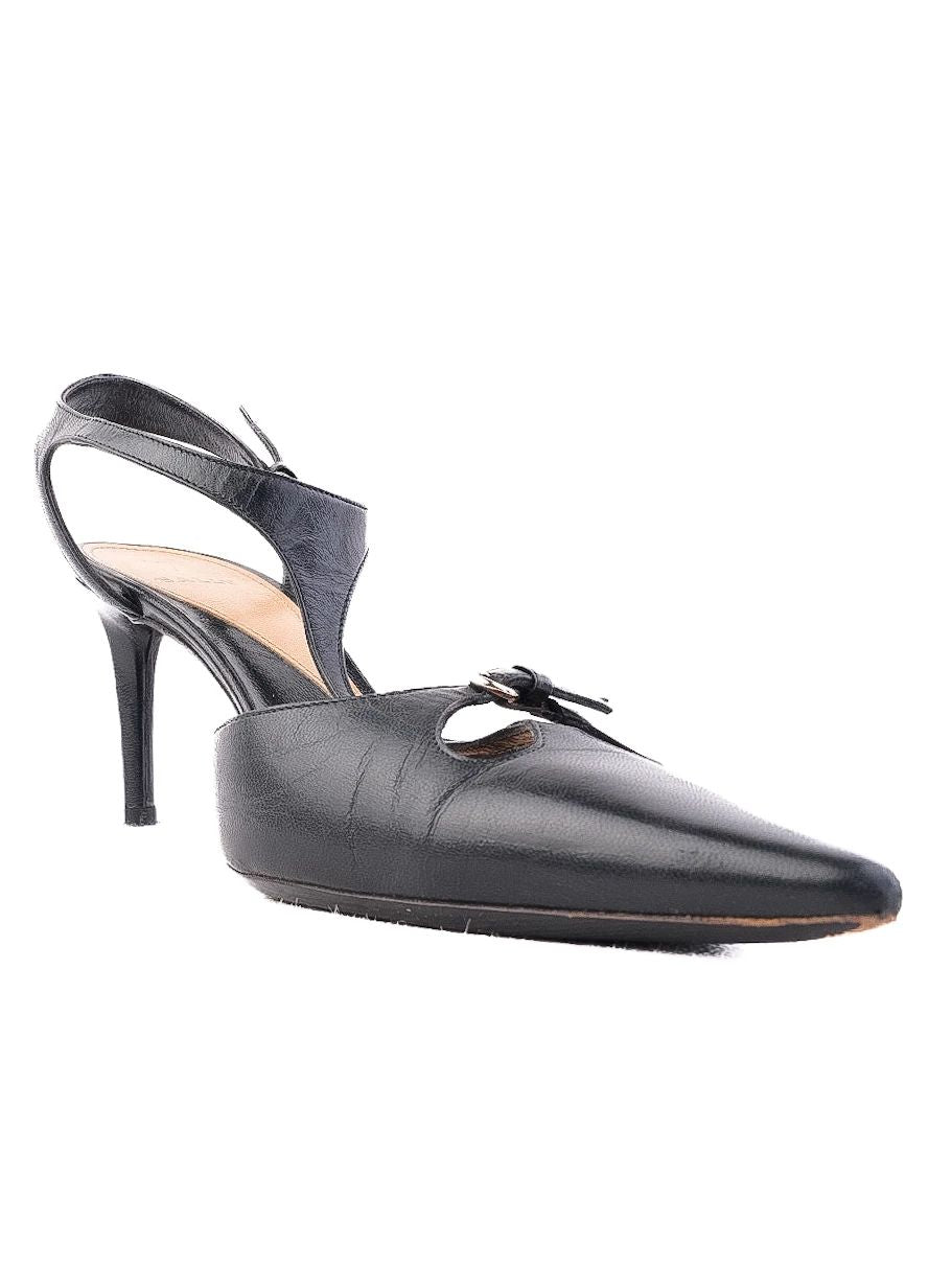 Excellent Bally Black High-Heeled Sandals Size 37.5 with Buckle Detail
