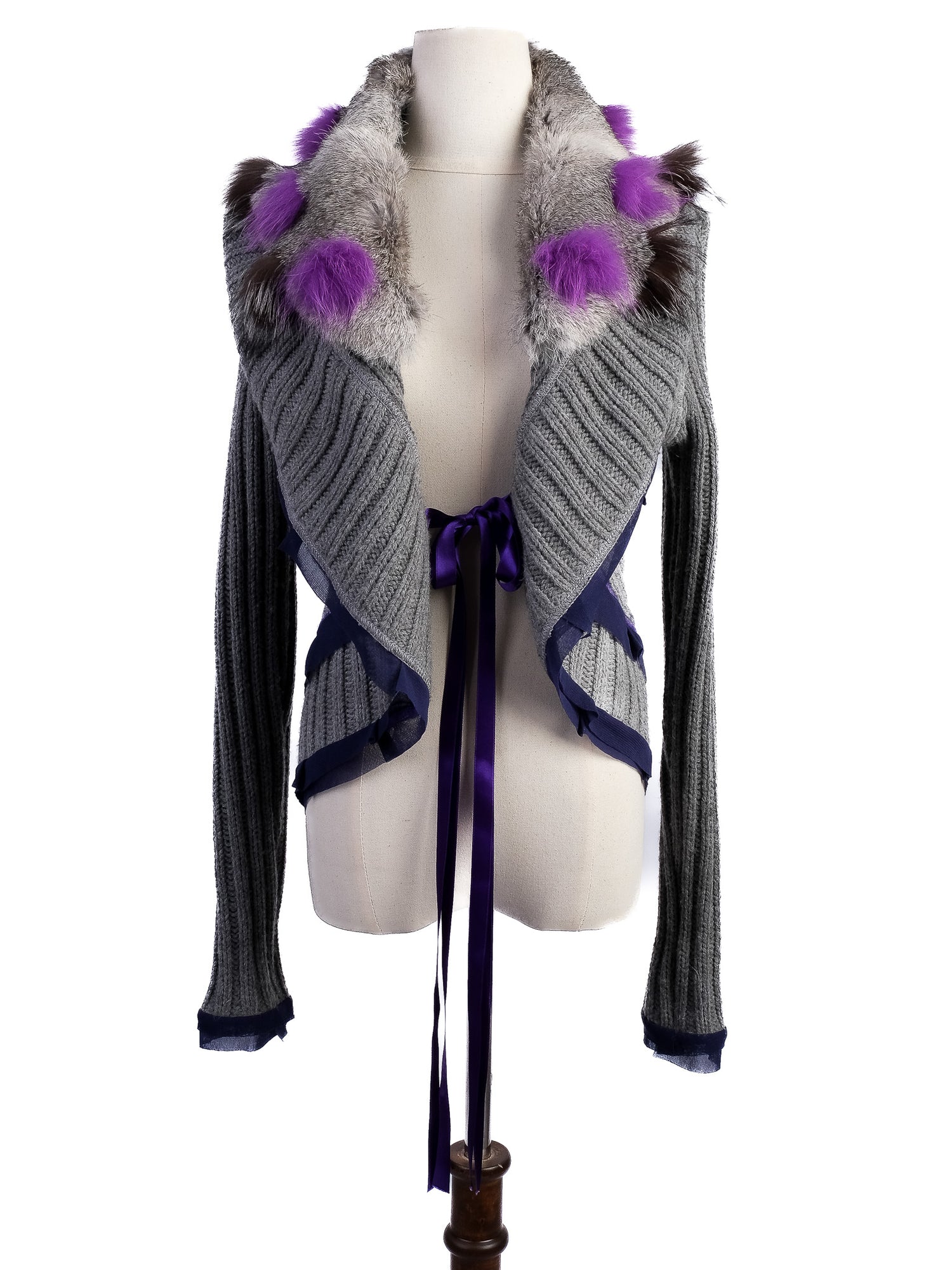 Excellent Kali Orea Gray Wool Sweater with Fur Collar Size M