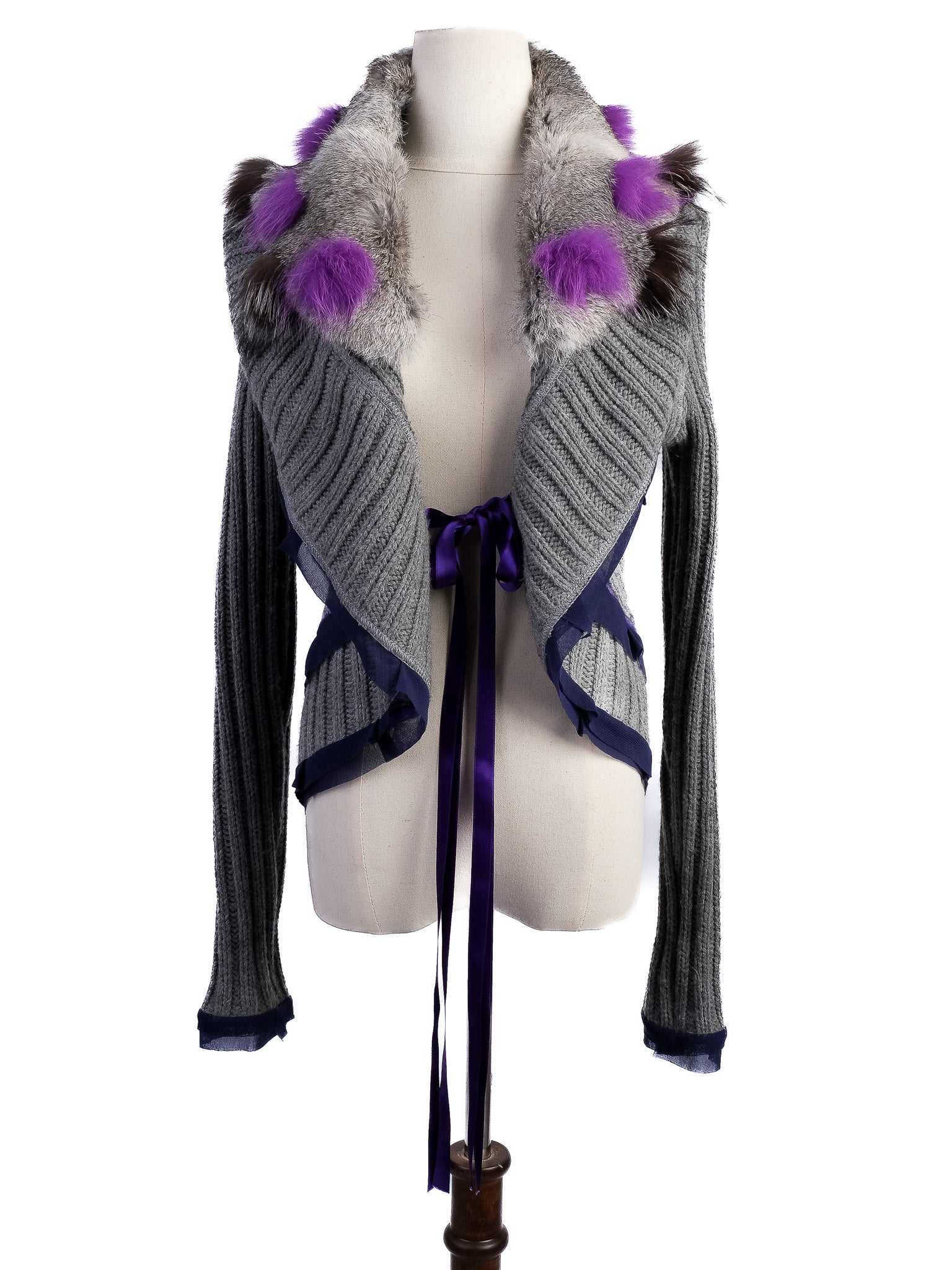 Excellent Kali Orea Gray Wool Sweater with Fur Collar Size M
