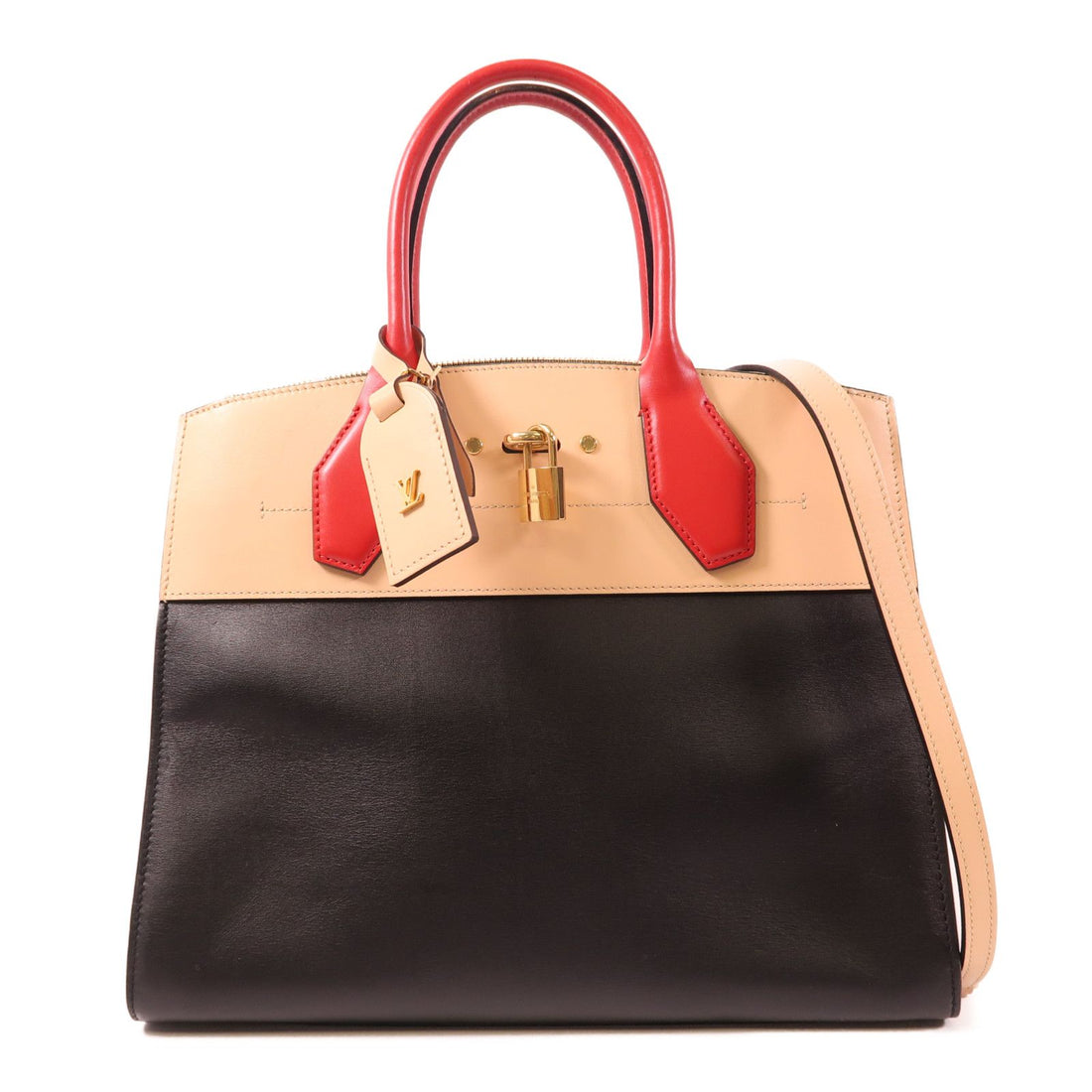 Louis Vuitton Cowhide Leather City Steamer Mm Hand-turn Shoulder Bag Black Beige Red 2way Shoulder Bag M 42190