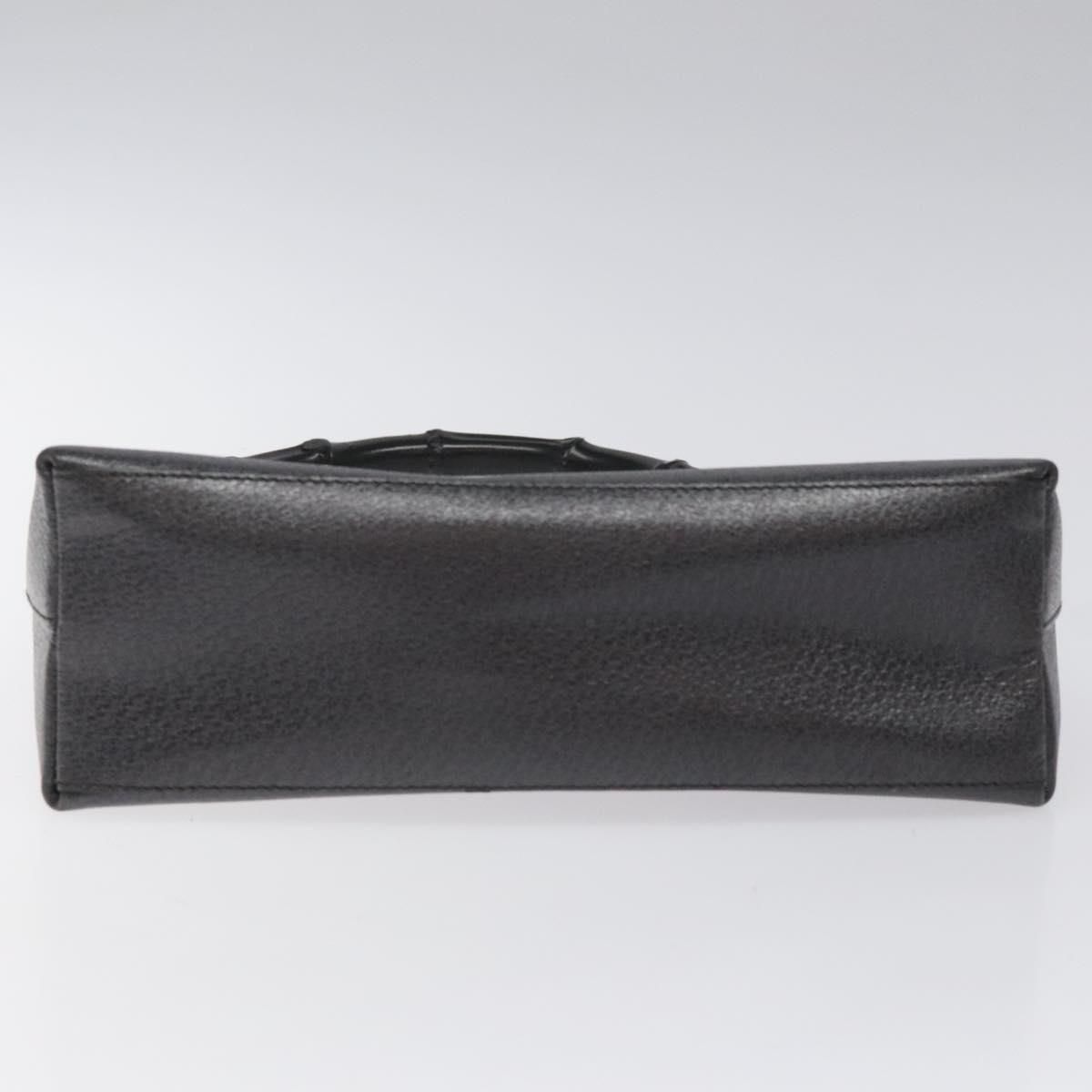 Gucci Bamboo Hand Bag Leather Black Gold 001 3444 1887 Auth