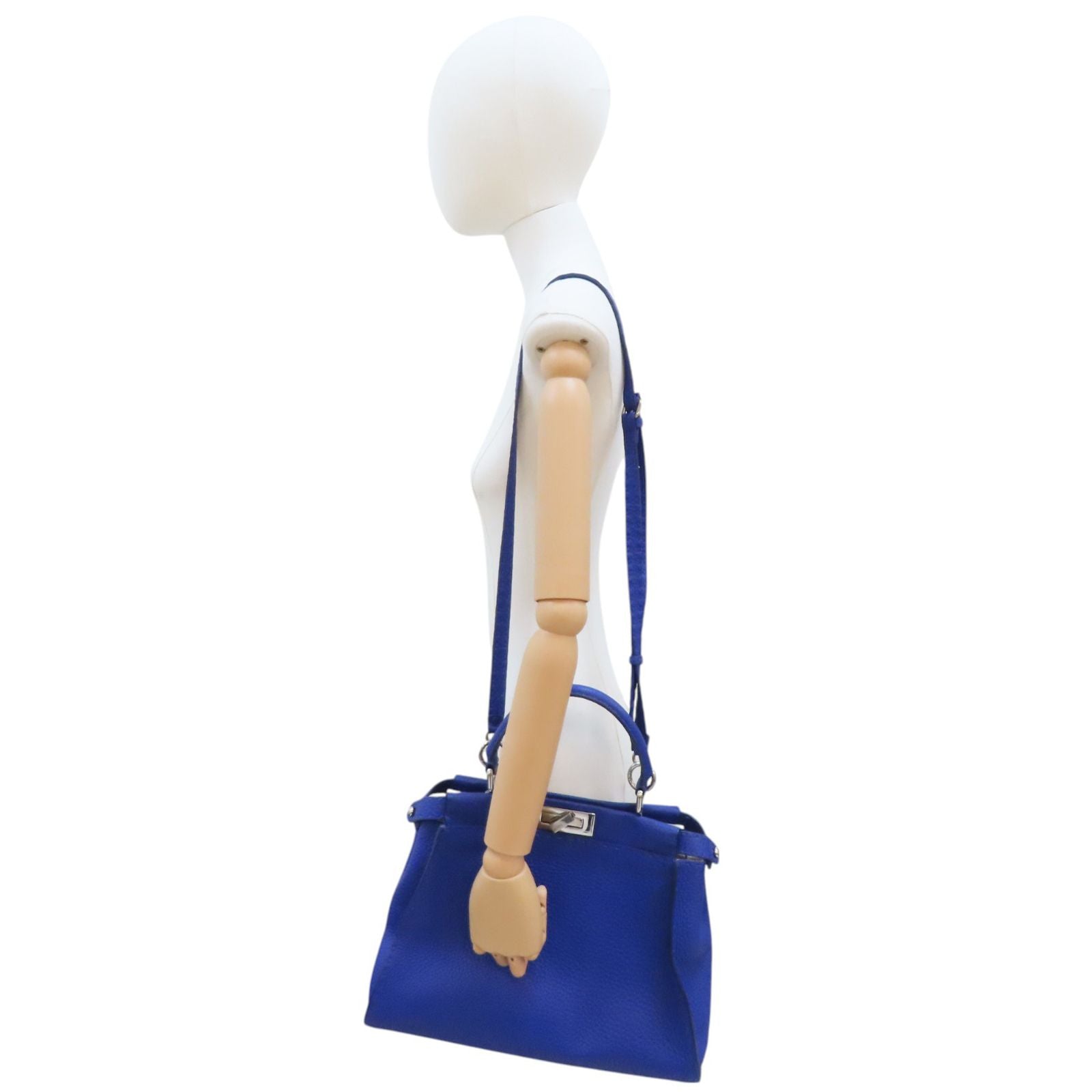 Fendi Peekaboo Selleria Leather Blue Shoulder Handbag 8bn 226